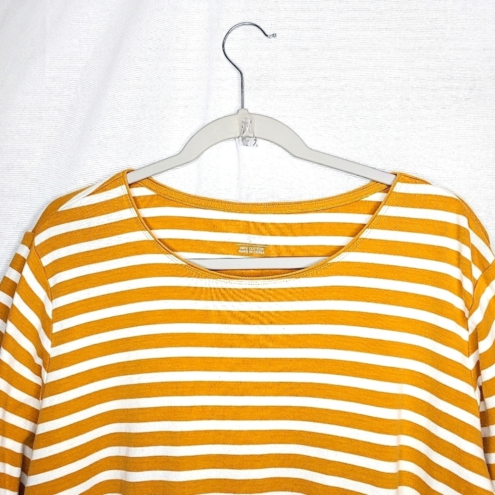 CJ Banks horizontal strip, long sleeved tee. Gold/white 1X - Picture 12 of 13